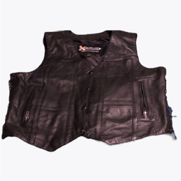 X Element Motorcycle Leather Vest XXL Black Packets Zipper Side Adjustable Laces - Picture 6 of 7